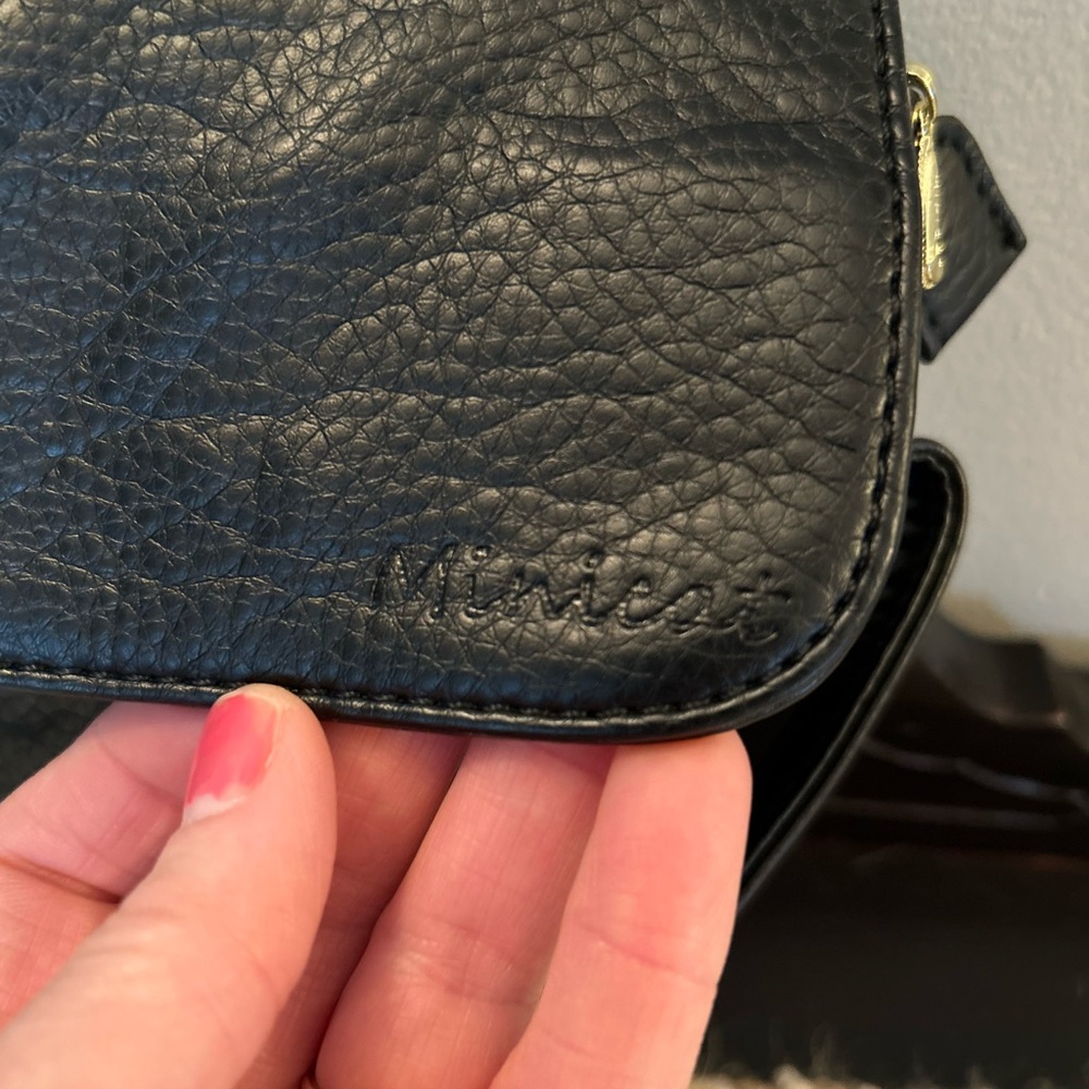 Minicat Pebbled Black Leather Micro Crossbody Bag Purse Adjustable Strap Festive - Picture 2 of 9